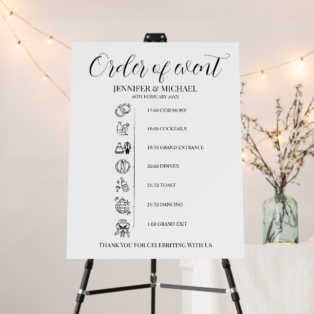 Order of event Wedding Sign black and white (In Situ (Stand))