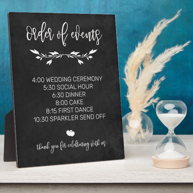 Order of events Chalk wedding sign tabletop Plaque (Side)