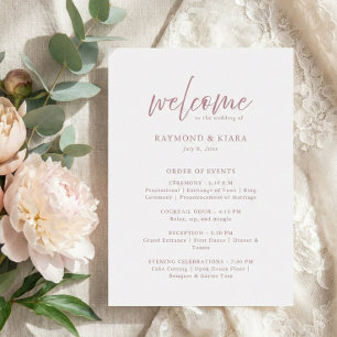 Order of Events Dusty Pink Wedding Program Card