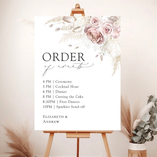 Order of Events Elegant Blush Pink Dusty Rose  Foam Board (Creator Uploaded)