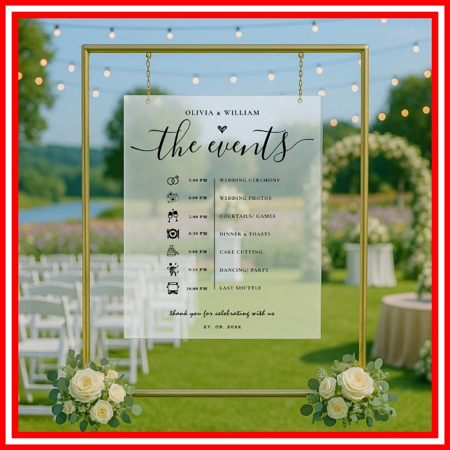 Order of Events Elegant Frosted Wedding Sign (Creator Uploaded)