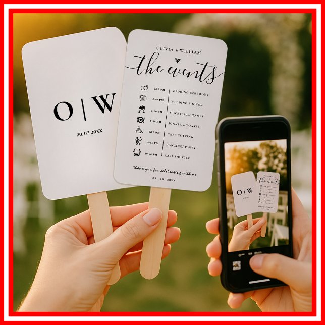Order of Events Elegant Wedding Program Hand Fan (Creator Uploaded)