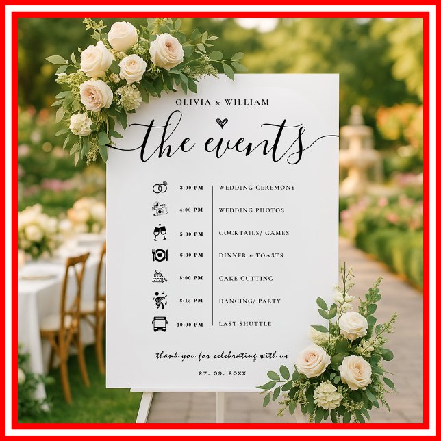 Order of Events Elegant Wedding Welcome Sign (Creator Uploaded)