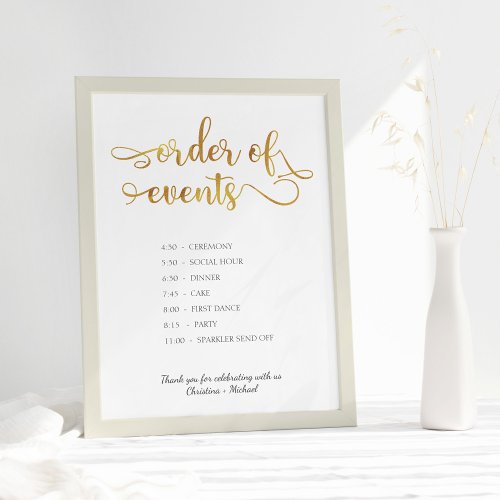 Order of events Gold timeline Wedding Sign