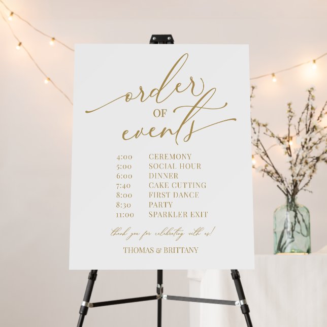 Order of Events gold Wedding sign modern (In Situ (Stand))