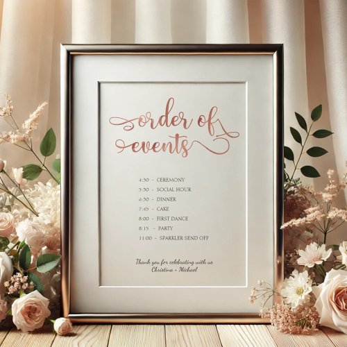 Order of events rose gold schedule Wedding Sign