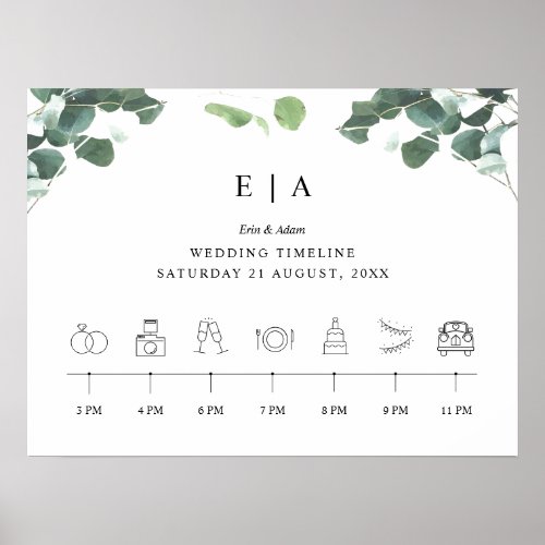 Order of Events Timeline Greenery Wedding Sign