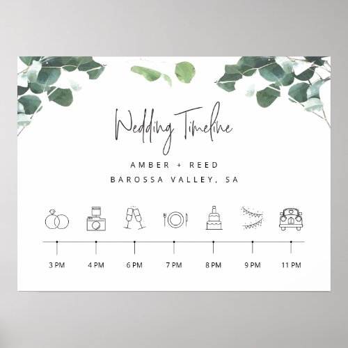 Order of Events Timeline Greenery Wedding Sign