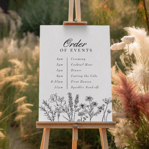 Order of Events Wedding Black Floral Wildflower Poster