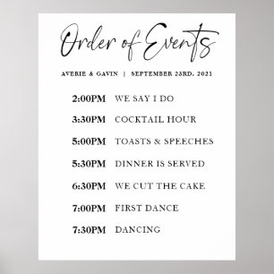 Order of Events Wedding Day Schedule Poster