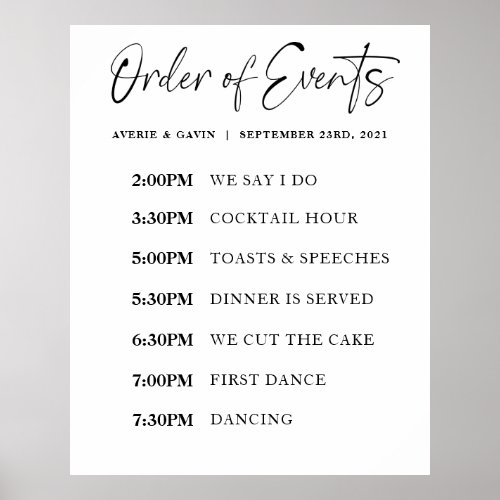 Order of Events Wedding Day Schedule Poster