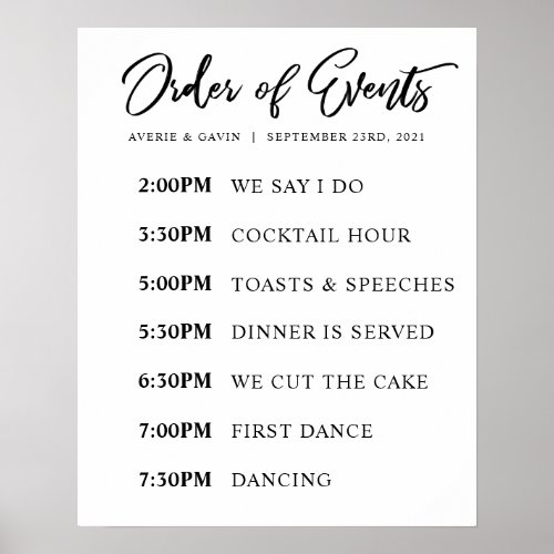 Order of Events Wedding Day Schedule Poster