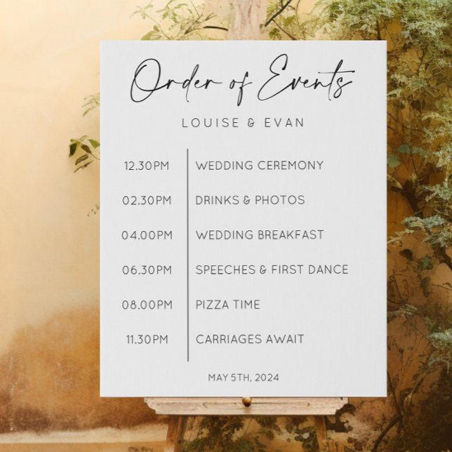 Order of Events Wedding Day Timeline Faux Canvas Print (Order of events wedding sign)
