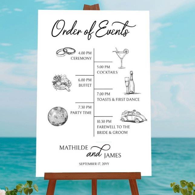 Order of Events Wedding Icons Timeline Sign (Illustrated Order of Events Wedding Sign by Darling & May)