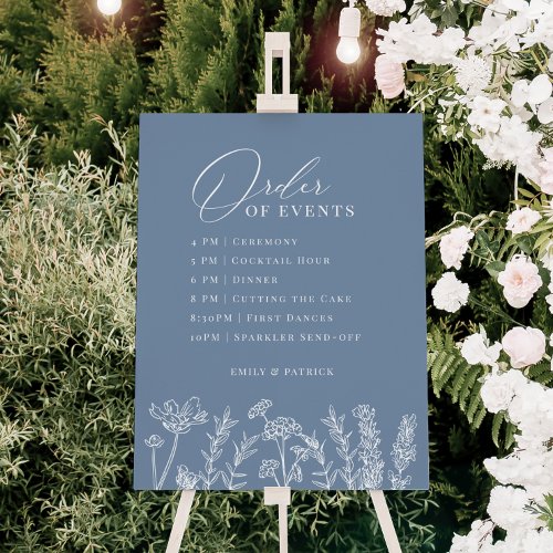 Order of Events Wedding Periwinkle Wildflower Sign