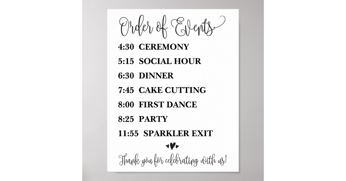 Order Of Events Wedding Reception Or Ceremony Sign Zazzle Com