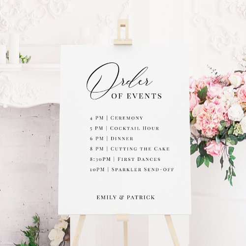 Order of Events Wedding Schedule Elegant Sign
