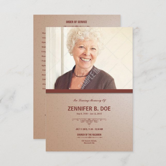 Order of Service Funeral Program Card (Front/Back)