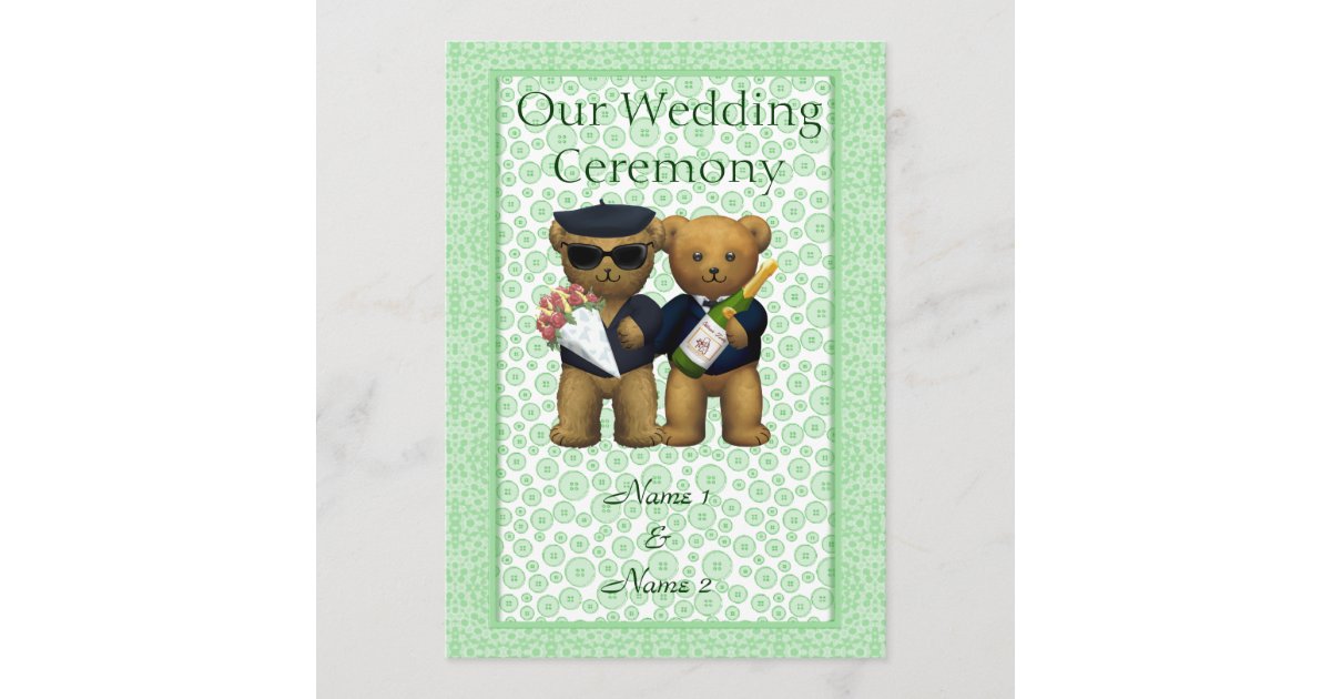 Order Of Service Gay Teddy Bears Wedding Couple Program Zazzle Com
