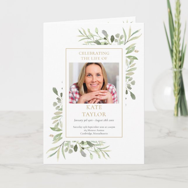 Order Of Service Greenery Funeral Memorial Program (Front)
