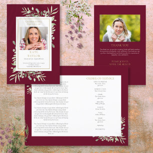 Order Of Service Greenery Funeral Memorial Program