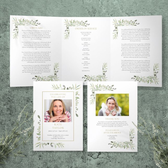 Order Of Service Greenery Funeral Memorial Tri-Fold Program (Order Of Service Greenery Funeral Memorial Tri-Fold Program)