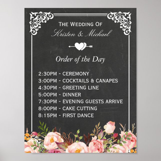 Order of the Day | Floral Chalkboard Wedding Sign (Front)