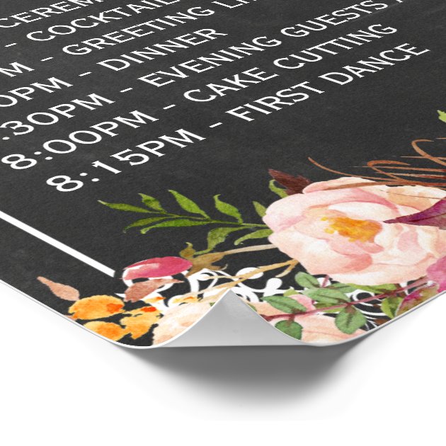 Order Of The Day | Floral Chalkboard Wedding Sign Poster