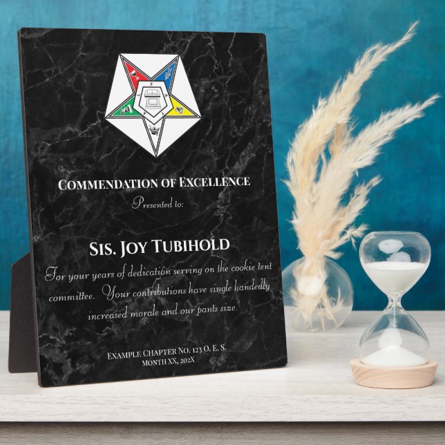 Order of the Eastern Star Award Plaque (Side)