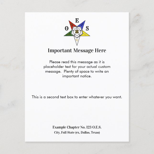 Order of the Eastern Star Emblem of the Order Flyer (Front)