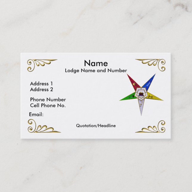 Order of the Eastern Star Profile/Business Card (Front)