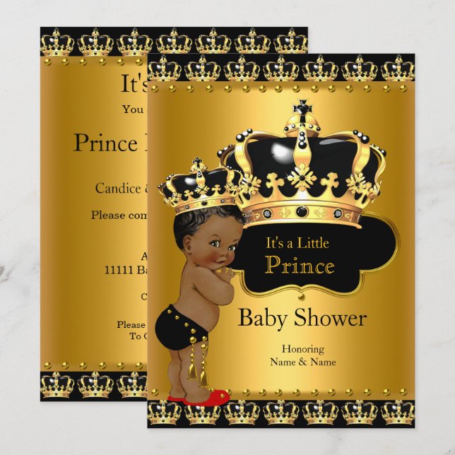 Order Prince Baby Shower Red Black Gold Invitation (Front/Back)