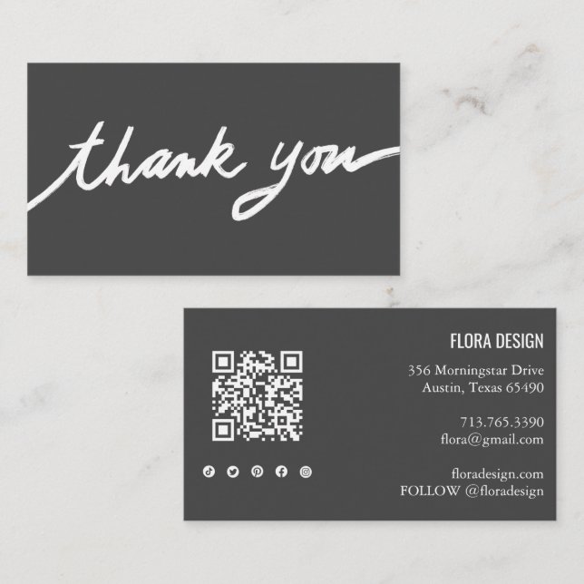 Order Thank You Custom Script QR Code Social Icons Business Card (Front/Back)