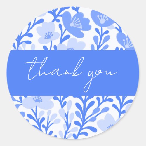 Order THANK YOU Cute Custom Blue Floral Flowers Classic Round Sticker