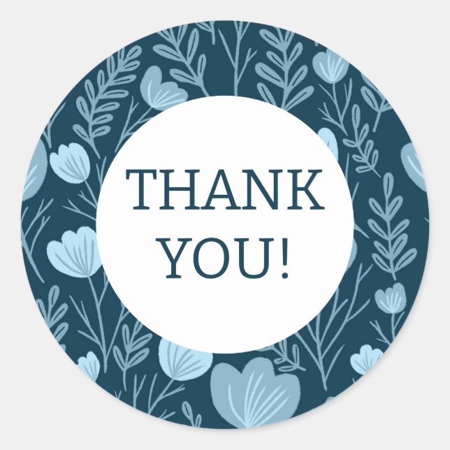Order THANK YOU Cute Custom Blue Floral Flowers Classic Round Sticker (Front)