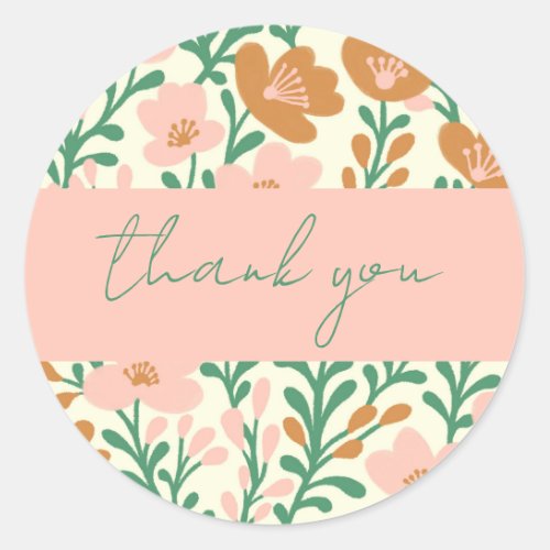 Order THANK YOU Cute Custom Pink Floral Flowers Classic Round Sticker