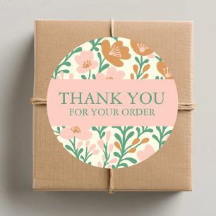 Order THANK YOU Cute Custom Pink Floral Flowers Classic Round Sticker