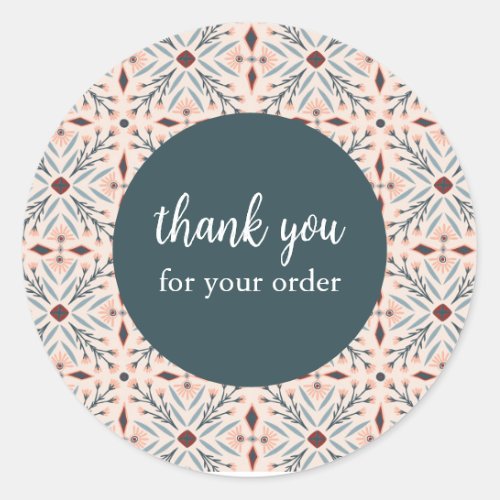 Order THANK YOU Cute Custom Pink Floral Tiles Classic Round Sticker