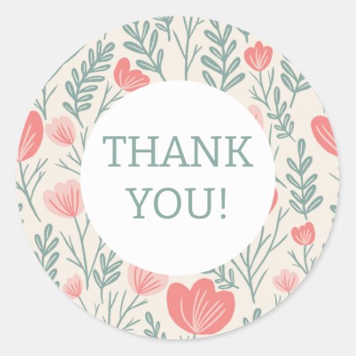 Order THANK YOU Cute Custom Pink Green Flowers Classic Round Sticker