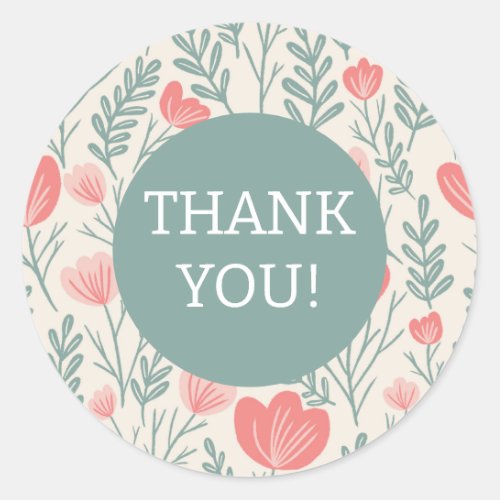 Order THANK YOU Cute Custom Pink Green Flowers Classic Round Sticker