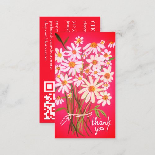 Order THANK YOU Cute Daisy Bouquet Pink QR Code  Business Card