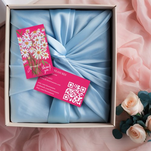 Order THANK YOU Cute Daisy Bouquet Pink QR Code  Business Card