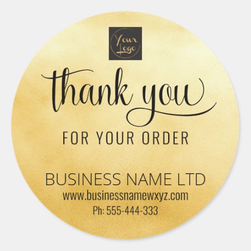 Order Thank You Gold Black Add Your Logo Classic Round Sticker