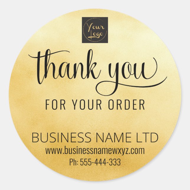 Order Thank You Gold Black Add Your Logo Classic Round Sticker (Front)