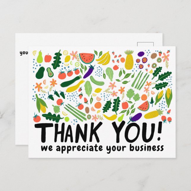 Order THANK YOU Groceries Fruits Veggies CUSTOM Postcard (Front/Back)