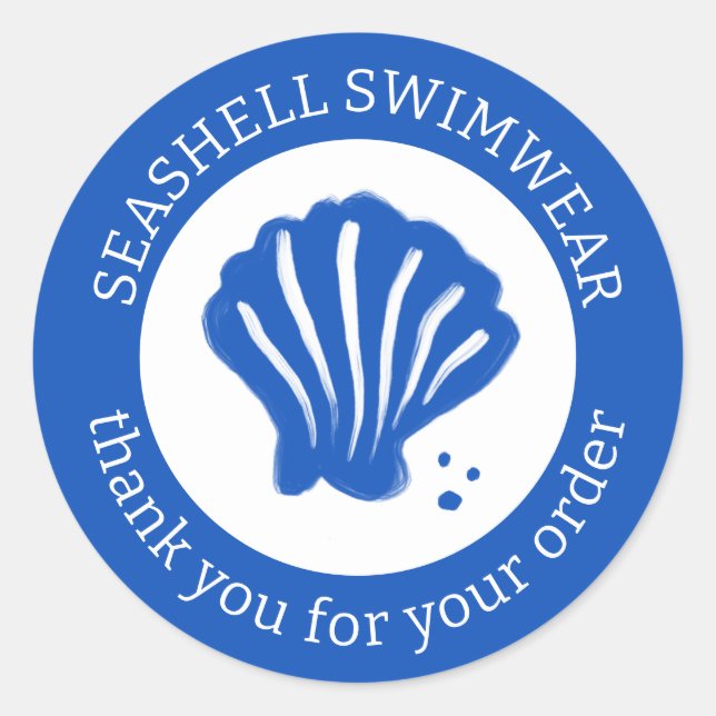 ORDER THANK YOU Seashell Beach Blue White CUSTOM  Classic Round Sticker (Front)