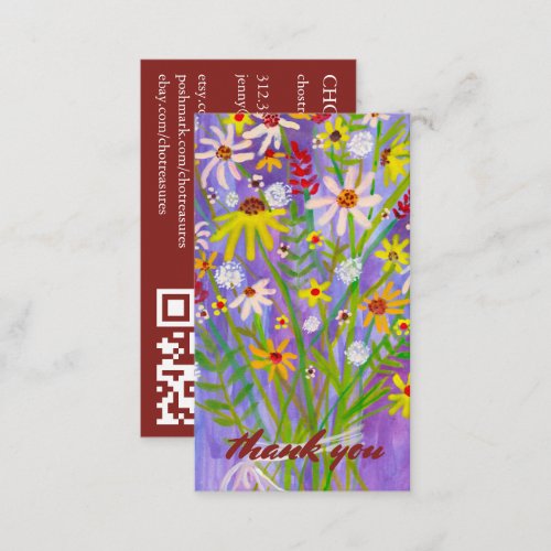 Order THANK YOU Watercolor Daisy Bouquet QR Code Business Card
