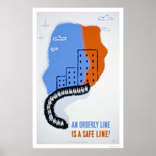 Orderly Line Civil Defense 1941 WPA Poster
