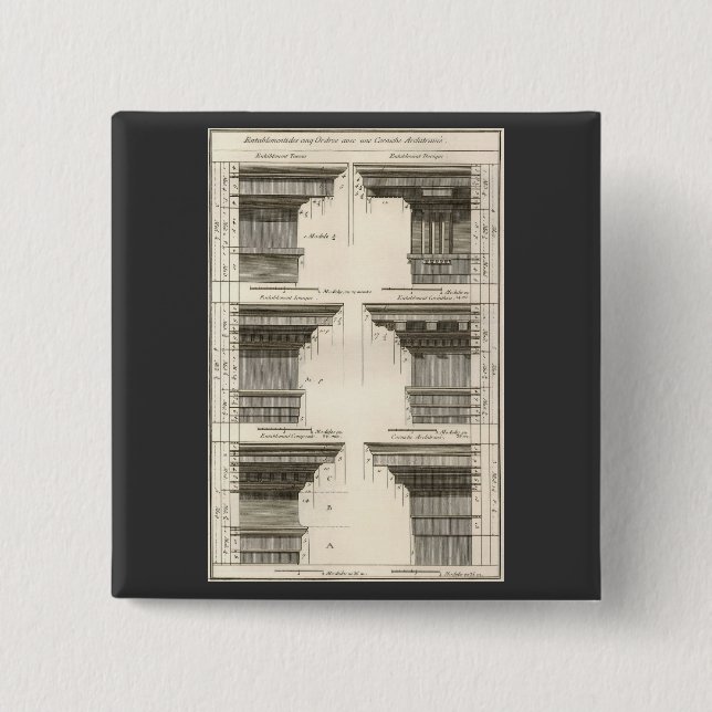 Orders of Architecture, Vintage Entablatures Pinback Button (Front)