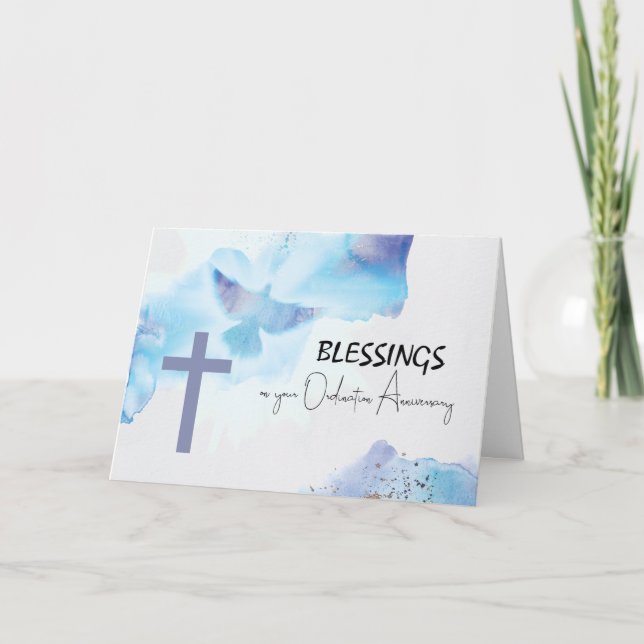 Ordination Anniversary Blessings Purple Cross Card (Front)